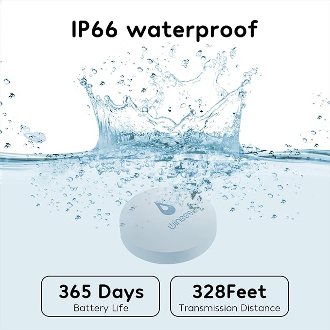 Winees WiFi Water Leak Detector, 1 Pack Water Sensors with 100dB Adjustable Alarm, Leak Alert Email&SMS Notification, 100M Transmission for Basement, Bathroom, Laundry, IFTTT, S1 Lite, 2.4G WiFi Only