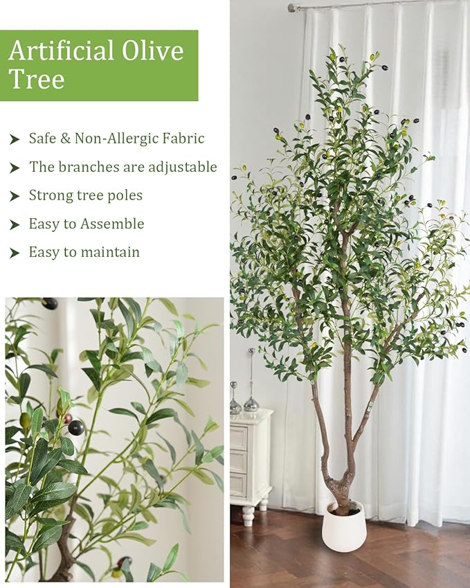 Sillaff Artificial Tree, 7FT(84in) Large Faux Plants Indoor Tall Faux Olive Tree with Pot, Nearly Natural Olive Branches and Fruits for Living Room Office Home Decor