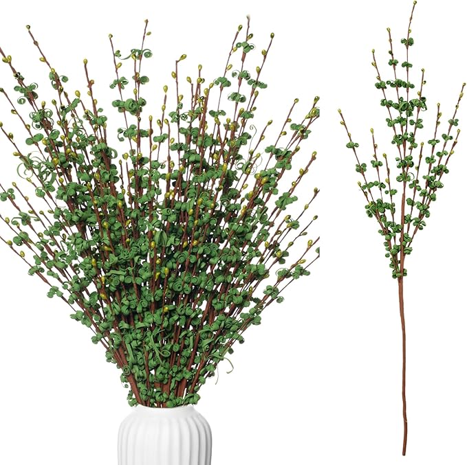 10 Pcs 29.5" Long Jasmine Artificial Green Flowers Fake Flower Dry Branches Stem for Home Office DIY Floral Art Plant Wedding Living Room St Patrick's Day Table Centerpieces Vase Decoration