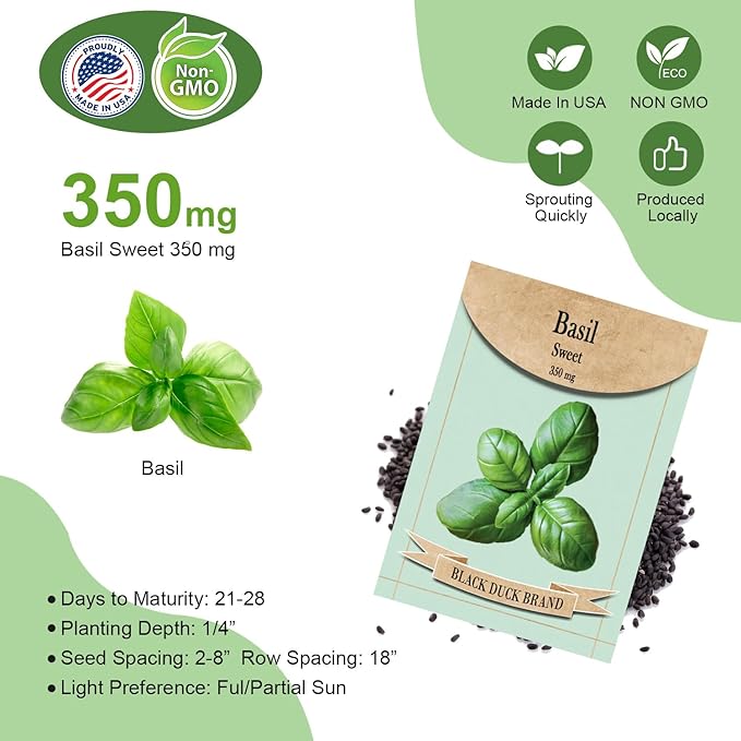 12-Pod Basil Herb Seed Pod Kit for AeroGarden, iDoo, Ahopegarden Hydroponic Growing System, 350mg Seeds