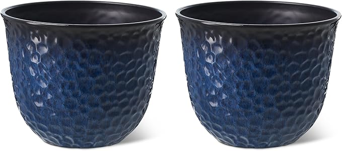 Glitzhome 15.25" D Faux Ceramic Planters, Set of 2 Honeycomb Textured Gradient Cobalt Blue Plant Pots with Drainage Hole, Modern Plastic Round Flower Pots Containers for Home Garden Patio Balcony