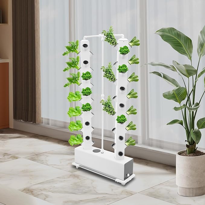 Hydroponic Growing System, 56-Plant Vegetable Planter Tower Outdoor Indoor Garden Vertical Planter Germination Kit with Water Pump & Intelligent Water Circulation for Gardening Lover