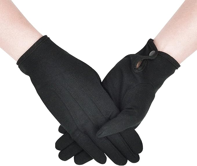 Zenssia Parade White Cotton Formal Tuxedo Costume Honor Guard Gloves with Snap Cuff, Coin Jewelry Inspection Gloves