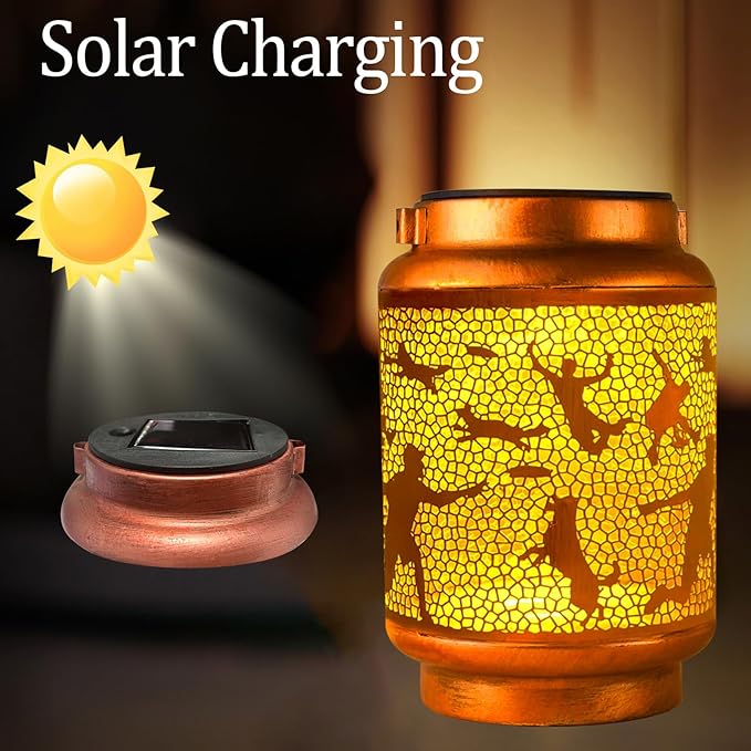 Solar Lanterns Outdoor Waterproof Gifts for Women Grandma Gifts for Mom Human Dog Projection Garden Decor Solar Hanging Lantern Metal for Patio Yard Festival Pathway Landscape
