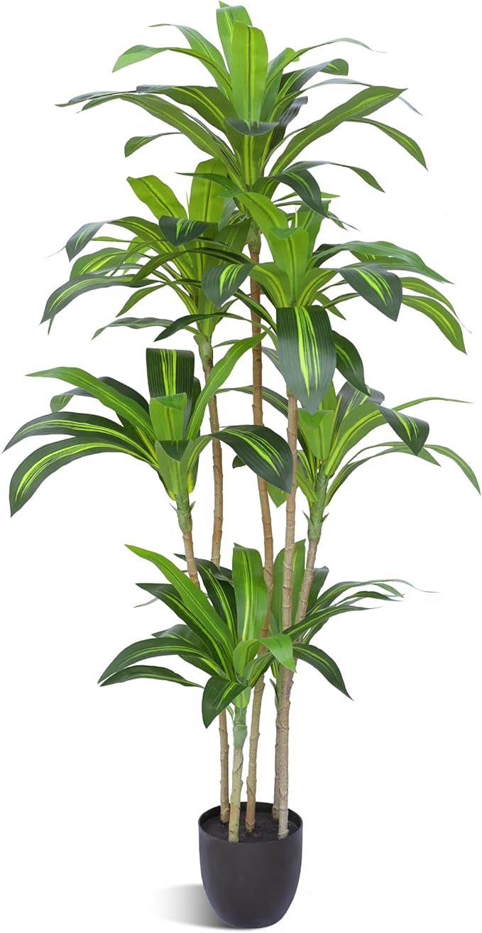 Waoops Artificial Plants 5.3Ft Dracaena Fragrans Faux Trees with 7 Heads Fake Tree for Home Decor Indoor or Outdoor Office Decoration Housewarming Gift