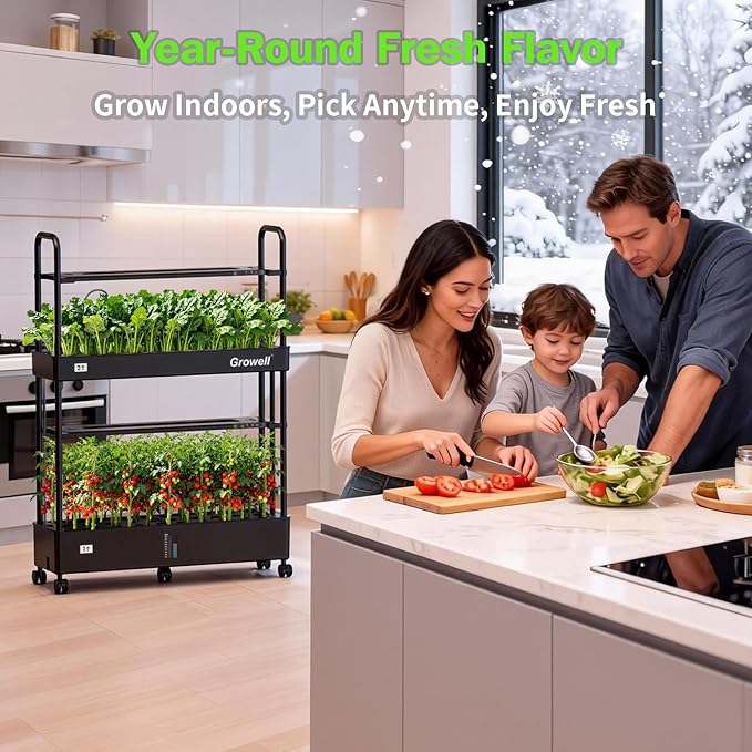 Large Hydroponics Growing System Kit, 60 Pods Vertical Indoor Herb Garden Kit with 2 Light Modes & Auto Circulating Water System, 32L Movable Indoor Gardening System for Herb Vegetable Fruit