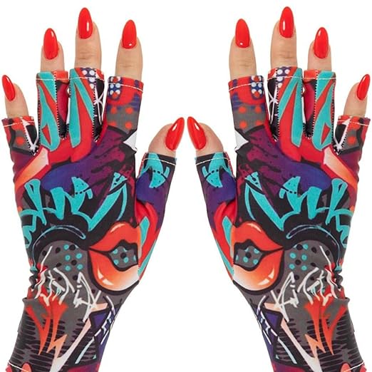 ManiGlovz - The Original UPF 50+ UV Light Protective Nail Gloves for Women, Large, Graffiti