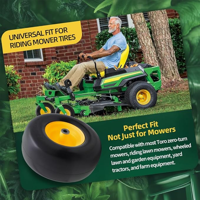 13x6.50-6 Lawn Mower Tires Flat Free with Rim Assemblies (2 Pack),Universal 13x6.5-6 Solid Smooth Rubber Zero-Turn Lawn mowers Tire,5.5"-7.72”Centered Hub and 3/4" extra 5/8" 1/2” Bushings