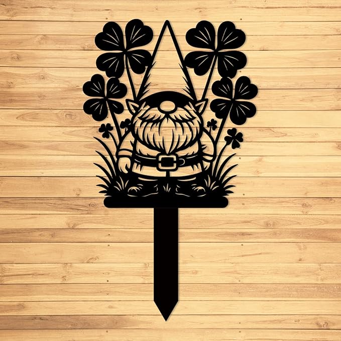 Magilab Personalized Iron Yard Stake - Christmas Cute Gnome Dwarves Decor, 8-Inch Black Metal Garden Sign for Outdoor (Style J)