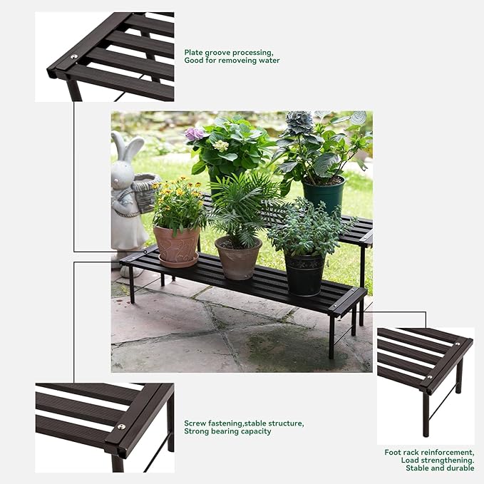 MultirackX Metal Plant Stand, Rust-proof Aluminum Flower Pot Stand, Heavy Duty Planter Display Shelving for Patio Balcony Garden Living Room Decorative (Ebony, 23.6 Inch)