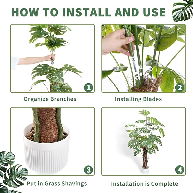ilitphke 48 Inches Artificial Monstera Deliciosa Plant 4ft Fake Swiss Cheese Potted Faux Tropical Floor Plants, Potted Faux Tree for Home Office Living Room Decor