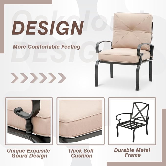 2 Piece Outdoor Furniture Patio Bistro Chairs Metal Dining Furniture Set, All-Weather Garden Seating Chair (Brown)