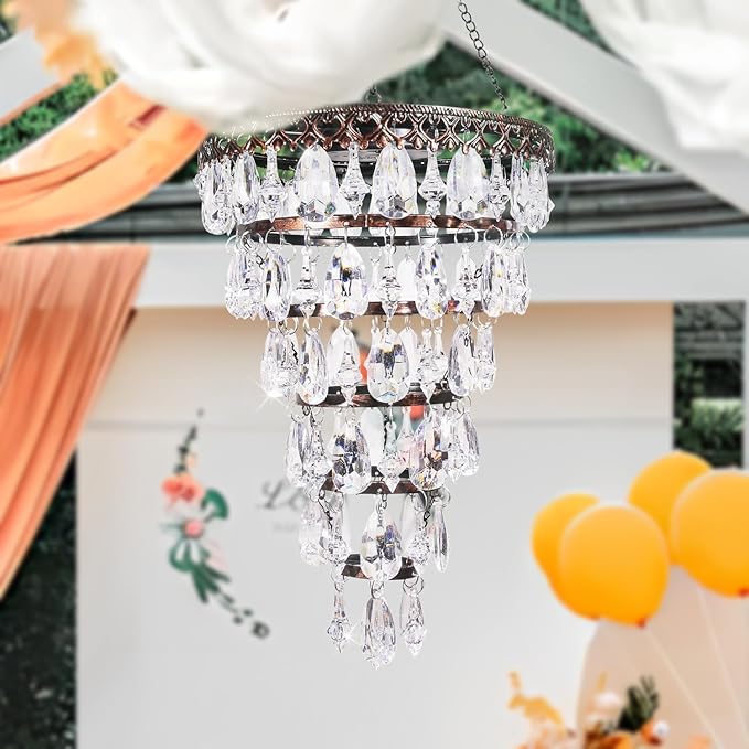 Solar Hanging Acrylic Crystal Chandelier Outdoor Garden Decorative Lights a Bright Warm LED and 5ft LED Strip Weatherproof Tree Hanging Lantern for Valentine Gifts Garden Gazebo, Party, Wedding 6 Tier