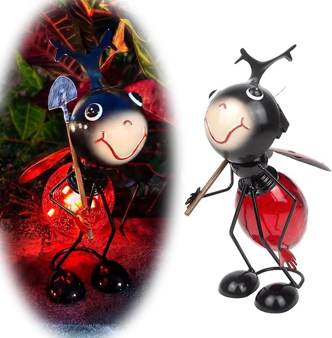 PaLuQiYa Solar Garden Statue Ladybug Decor,Outdoor Decorative Tabletop Lanterns,Outdoor Ladybug Figurines Decorations for Patio Yard Lawn Ornaments,Birthday Gifts for Mom Women Grandma