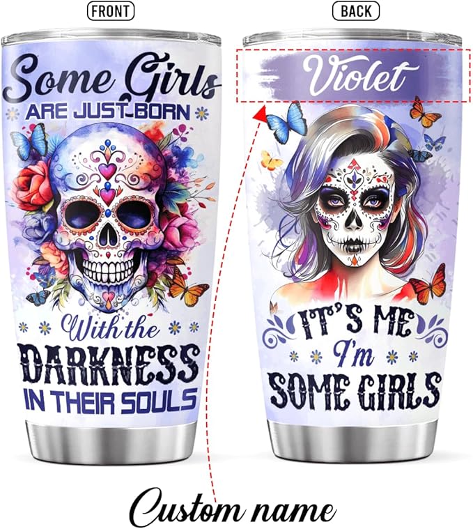 Personalized Coffee Tumbler Skull Custom Name Birthday Gifts For Women Adults Teens Girls Friends Flower Travel Mug With Lid Insulated Cup Oz Cold Steel Tumblers Jewelry Style