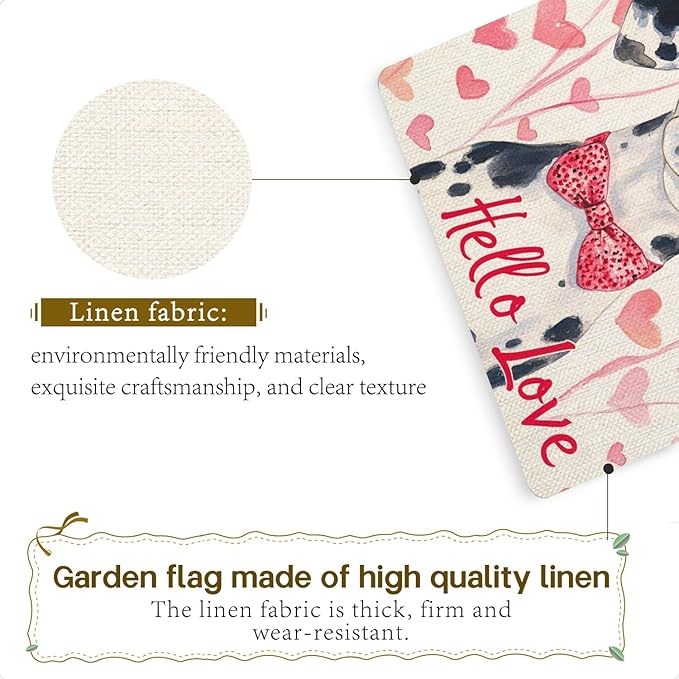 Valentine's Day Dalmatian Hello Love Garden Flag, House Yard Plaid Love Heart Outside Decoration, Spring Holiday Wedding Anniversary Outdoor Small Decor 12x18(12646)
