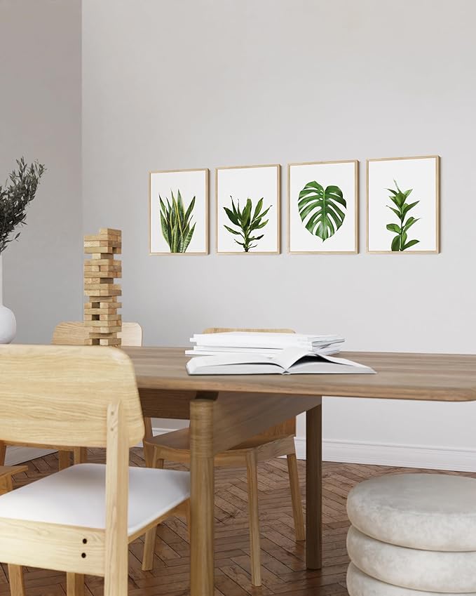 HAUS AND HUES Plant Wall Art - Set of 4 Botanical Prints, Sage Green Leaf Art, Minimalist Plant Pictures for Wall Decor (Unframed, 16x20)