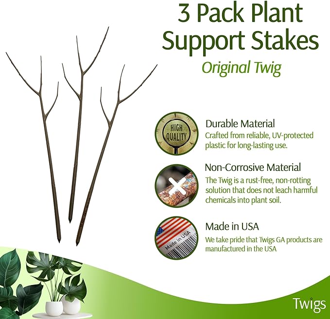 Twigs GA - Plant Support Stakes for Indoor & Outdoor Use, Durable Trellis Alternative for Climbing & Potted Plants, Houseplant Stem Holder Structures - Moonstone, 3 Pack, 22" L, Original
