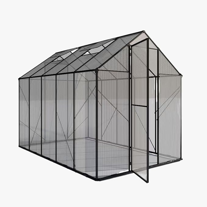 Kingdura 6x10ft Walk-in Greenhouse for Outdoors, Large Polycarbonate Greenhouses with Heavy Duty Aluminum Frame, Adjustable Roof Vent, Lockable Door, UV Protection for Outside Garden Backyard