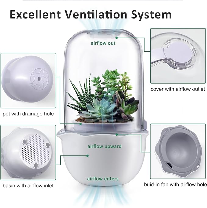 Smart Venus Fly Trap Terrarium Pot with Timer&Fan,Plant Terrarium Kit with Grow Light for Carnivorous,Butterwort, Venus Flytrap,Birthday Plant Gardening Gifts for Women Garden Lover-Planter No Plant