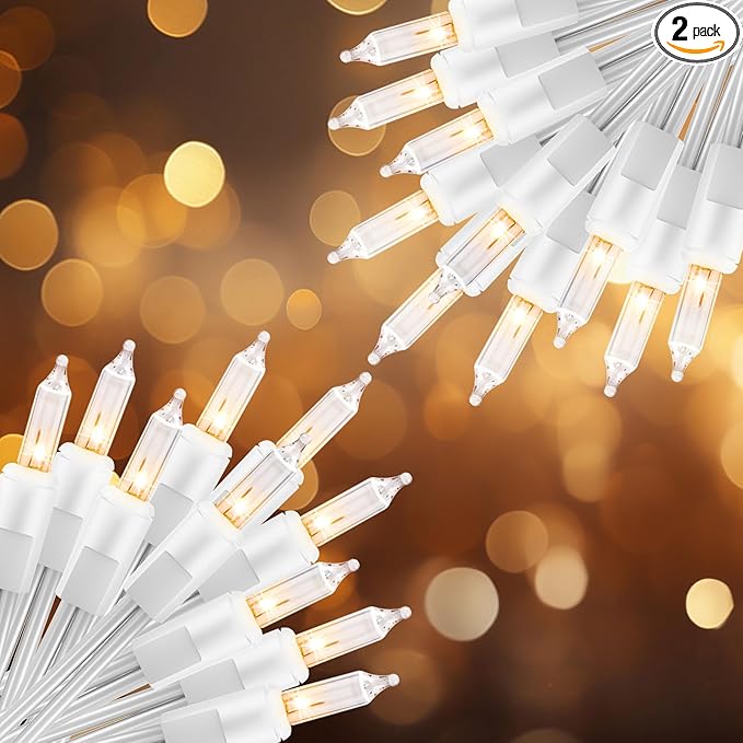 2 Pack 50 Count Christmas String Lights Clear Warm White Mini Lights Plug Powered Waterproof for Indoor and Outdoor Use, 12 Feet for Christmas Tree Party, Wedding Holiday Patio Xmas Decorations