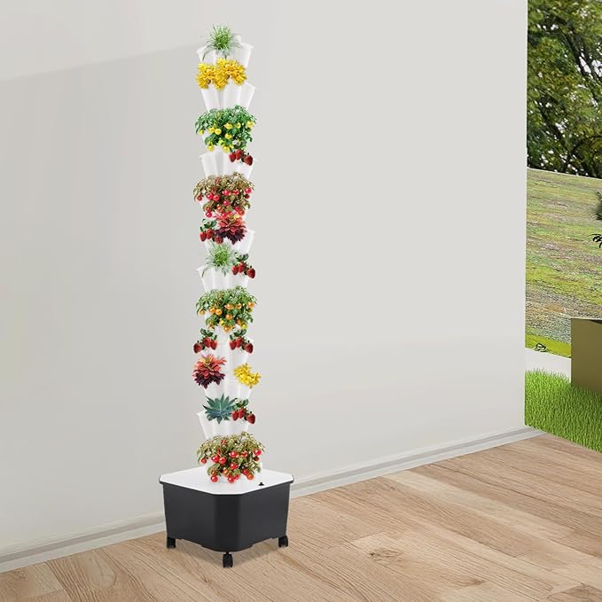 Hydroponic Growing System, 60-Plant Vegetable Planter Tower with Wheels, Outdoor Indoor Garden Vertical Planter Germination Kit with Water Pump & Intelligent Water Circulation for Gardening Lover