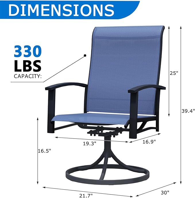 Patio Swivel Chairs Set of 8, All-Weather Metal Outdoor Dining Set with Breathable Mesh Seat, Lightweight Blue Swivel Bistro Chairs for Garden, Deck, Porch - Cool & Comfortable Relaxation