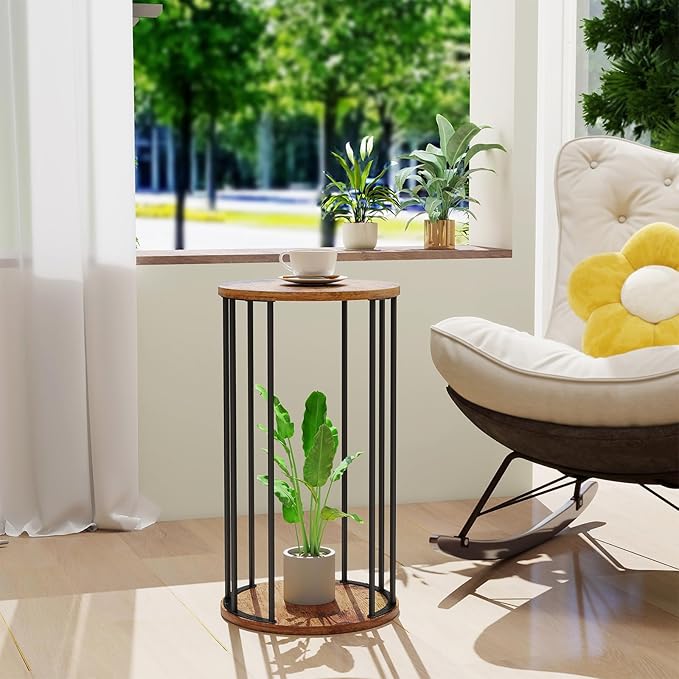 Leinade Plant Stand Indoor,small plant stool,Flower Pot Corner stand holder,Mid Century Heavy Duty Metal Tall Home Decor,Modern Round End Table,Small Rustic Display Stand for Living Room,Bedroom(Brown,21In)