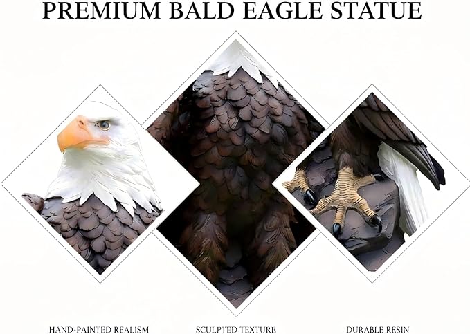 24.5 Inch 9.6 lb American Eagle Statue,Large Resin Bald Eagle for Outdoor Garden, Yard Art, Lawn, Patio or Indoor Home & Office Decor, for Men, Veterans, Husband, Boyfriend