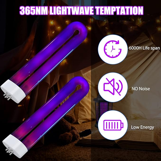 Zapper Light Bug Zapper Replacement Bulbs Insect Attracting Lamp FUL15W BL U Shaped Twin Tube Fluorescent UV Lamp 7.56 x 1.80 x 0.93 inch (Black,2 Pieces)