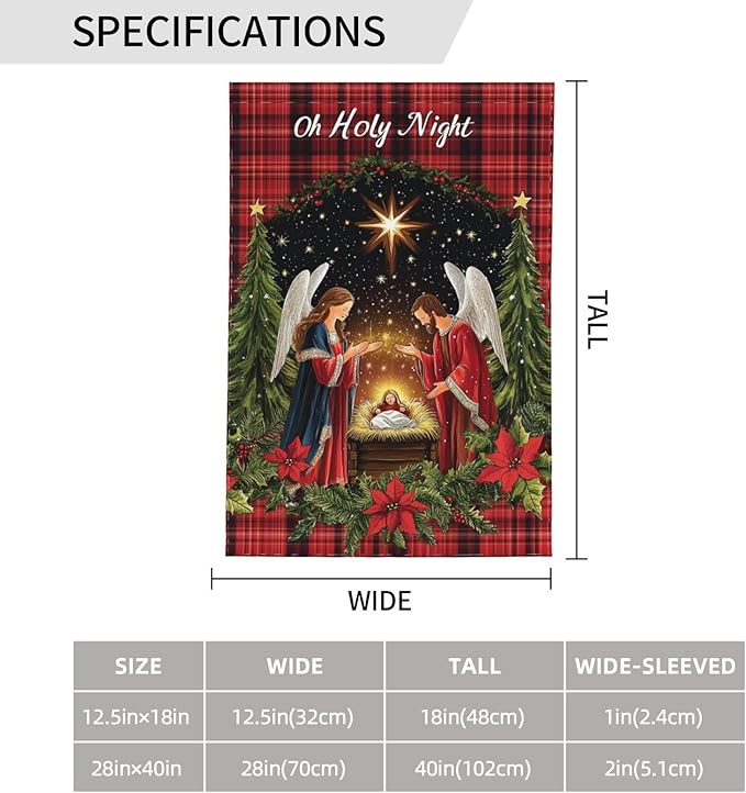 Christian Christmas Garden Flag 12x18 Inch Double Sided All-Weather Polyester Outdoor Flag For Patio Lawn Yard And Garden Welcome Decor