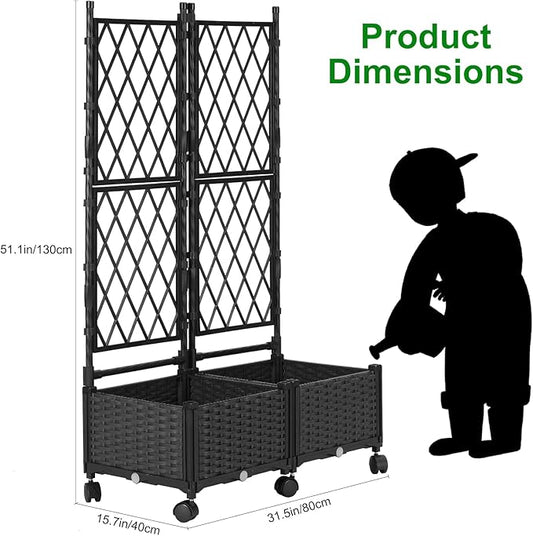 Raised Garden Beds with Screen Outdoor, Garden Trellis for Climbing Plants Indoor, Raised Privacy Planter Box with Trellis for Balcony Backyard Patio, Black, 2 Pcs
