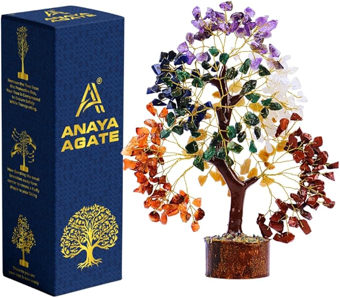 ANAYA AGATE 7 Chakra Tree of Life Crystal Healing Money Tree for Home Living Decor, Office Desk Decor, Handmade Feng Shui Bonsai for Energy, Wealth & Good Luck, Birthday Gifts for Men, Women, Mom