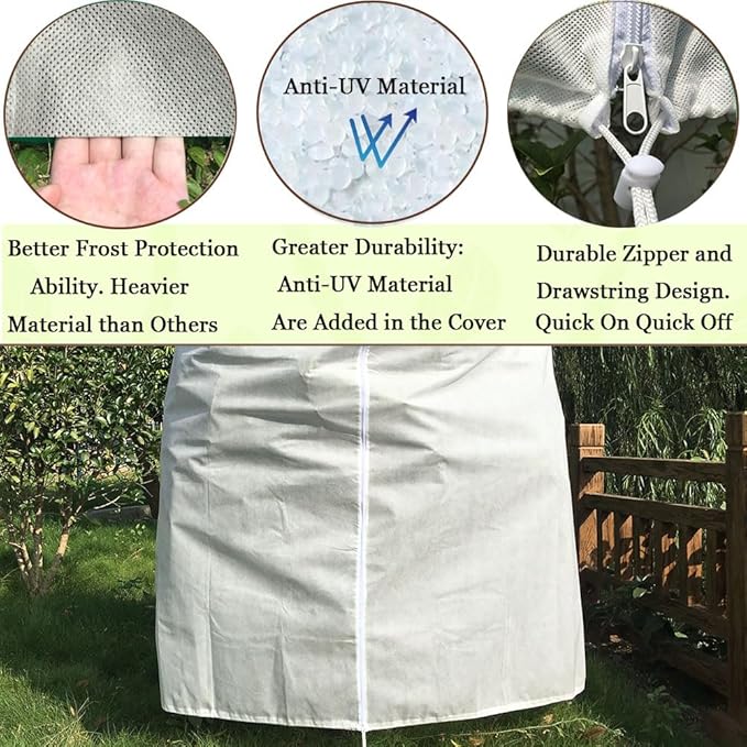 Pasidener Plant Covers Freeze Protection 1 Packs 90" x75" 2.2oz Tree Covers Frost Plant Covers Freeze Cloth for Outdoor Plants with Zipper Drawstring