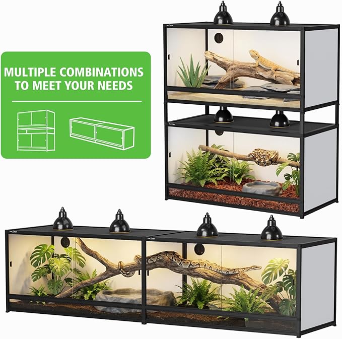 120 Gallon Bearded Dragon Tank, 48" x 24" x 24" PVC Reptile Enclosure with Front Sliding Door, Top Ventilation, Easy Cleaning
