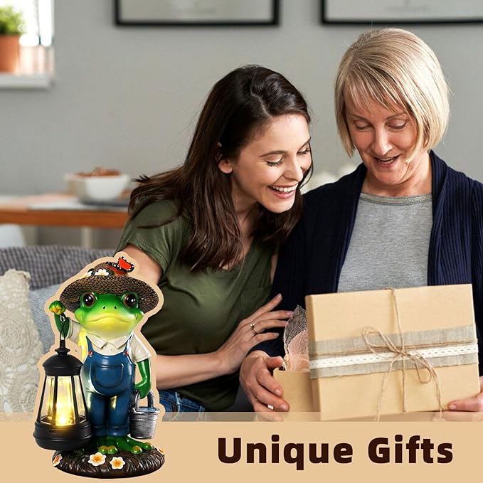 YHSOLAR Solar Garden Decor - Frog Statues with Lantern 9" Resin Solar Frogs for Outdoors Patio Yard Porch Lawn Balcony Decor Ideas Animal Lover Gardening Gifts for Women Mom Wife