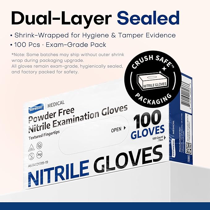 Medical Soft Max™ Black Nitrile Disposable Gloves, 100 Pcs, Latex-Free & Powder-Free Food Safe Food Prep Exam Gloves