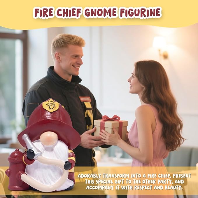 Hodao Firefighter Gnome Figurine - Unique Fireman Tribute Gift, Eye-Catching Resin Decor for Living Room Shelves, Collectible Home Ornament