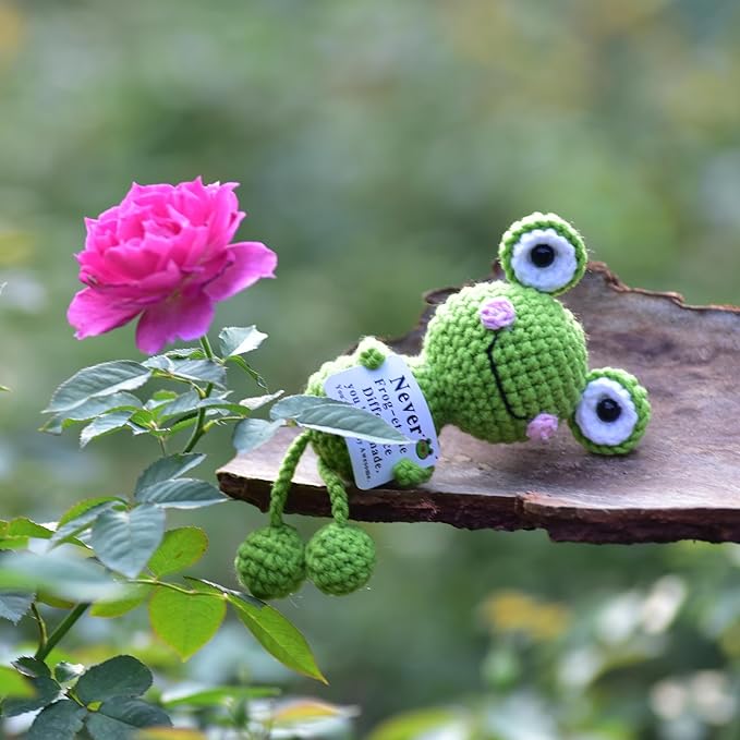qyqkfly Positive Crochet Frog Teen Girl Gifts Trendy Stuff Valentine's Day Birthday Gifts for Women Men Desk Home Decor Thanksgiving Friend Coworkers Girlfriend Boyfriend Emotional Support Accessory