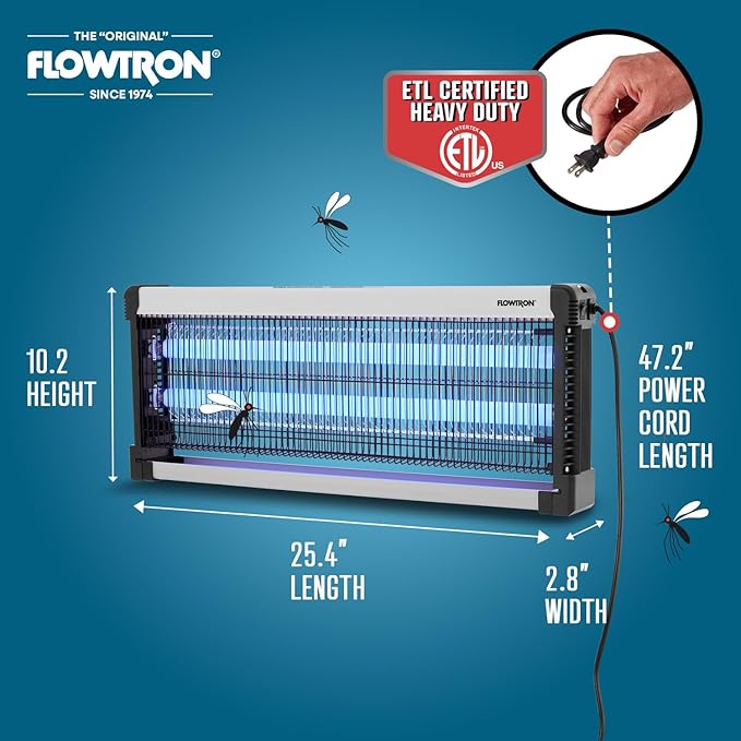 Flowtron Indoor Bug Zapper: 3000V Electric Insect Killer & Mosquito Trap - 1500 Sq Ft Coverage - 40W Dual UV Light Fly Zapper for Kitchen, Bedroom, RV & Restaurant - Safe Gnat & Moth Killer