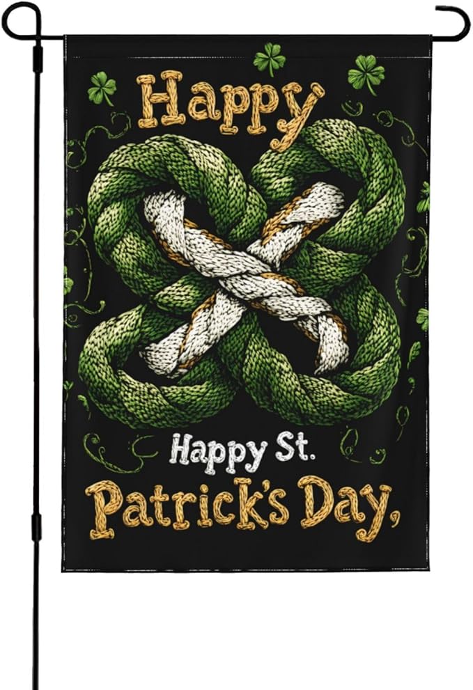 Rope Style Clover Garden Flag 12x18 Inch Double Sided All-Weather Polyester Outdoor Flag For Patio Lawn Yard And Garden Welcome Decor