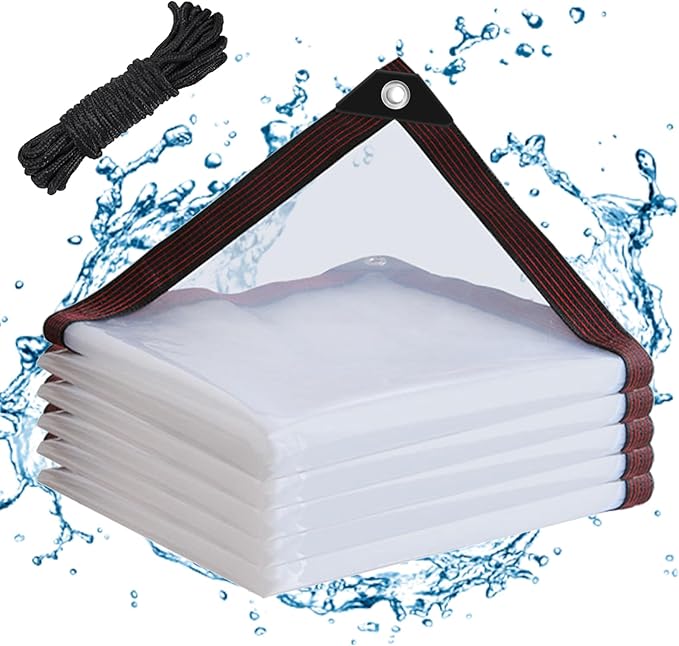 Clear Waterproof Tarp with Grommets,Heavy Duty Clear Vinyl Plastic Tarps for Outdoor,Transparent Tarpaulin PVC Tarps Covering for Patio Henhouse Porch Canopy Plant Camping (Black Border, ft-7x12-2P)