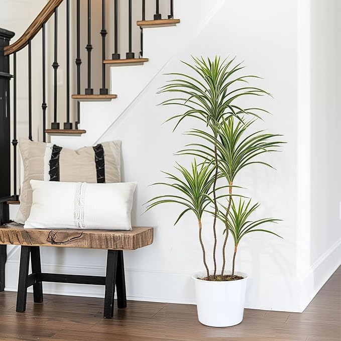 YEPDIN Artificial Dracaena Plants Indoor, 4 ft Faux Tropical Floor Plants Indoor, Tall Fake Yucca Silk Tree in Pot, Artificial Trees for Home Office Decor Indoor Outdoor Housewarming Gift