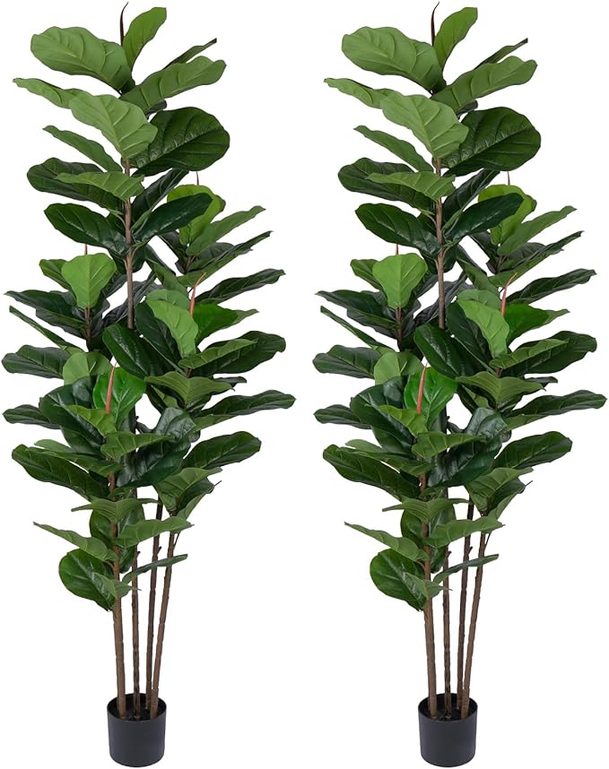 Yepdin 2 Pack Fiddle Leaf Fig Tree - Artificial Ficus Tree with Tall Artificial Plants Large 69 Fiddle Leaves -Fake Trees for Indoor Outdoor Home Decor Living Room