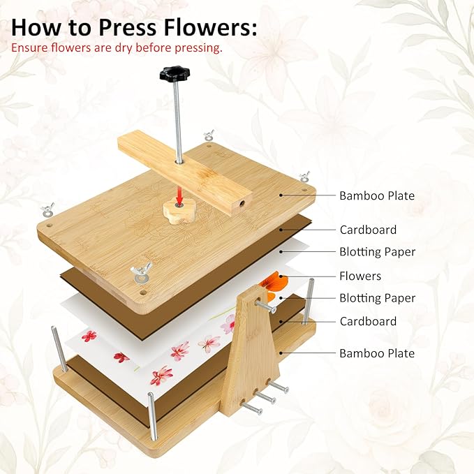 MeRGBWLife Large Bamboo Flower Press Kit – 6 Layers, 11"x7" Even Pressure Plant Press for Adults, DIY Flower & Leaf Preservation for Arts, Crafts, and Dried Plant Projects