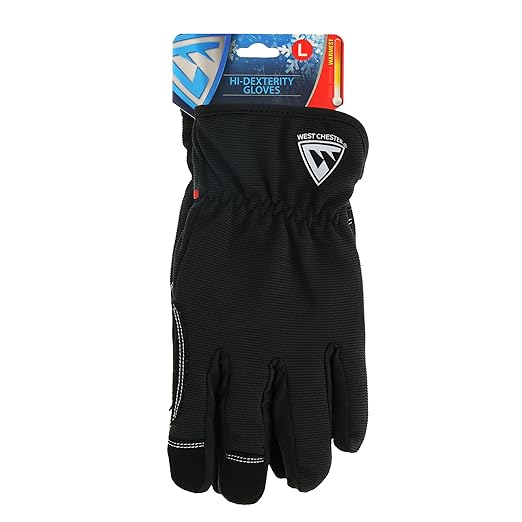 West Chester High-Dexterity Lined Men's Work Gloves, PosiTherm Lining, Winter Weather Gloves, Touch Screen Capable, Black, Large, (96156BK-L)