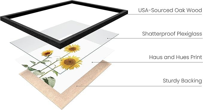 HAUS AND HUES Sunflower Posters - Set of 4, Floral Bedroom Decor, Sunflower Paintings for Wall, Yellow Kitchen Art (8x10, Black Frame)