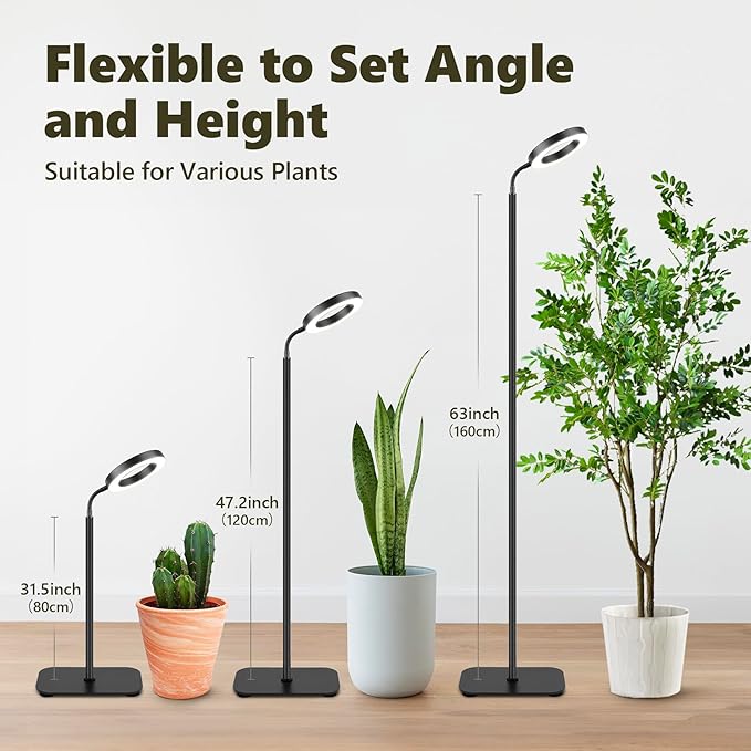 Vsoke Grow Light for Indoor Plants, 20W Full Spectrum LED Plant Lamp with 63" Adjustable Height Stand, 150 LEDs Brighter Grow Lights with Auto Timer, 10 Dimmable Levels for Small to Tall Plants