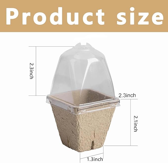 PURPLE STAR 1N 20 Pcs Biodegradable Nursery Pots with Humidity Dome- 2.3 Inch Square Seeding Starter Pots for Planting- Peat Pots for Seedlings Garden Vegetable Flower Germination