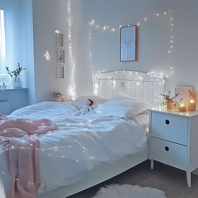 JMEXSUSS 4 Pack 50 LED White Fairy Lights Battery Operated, 16.1ft Christmas Fairy Lights Indoor, White String Lights Waterproof Outdoor for Party Wedding Birthday Holiday Decorations